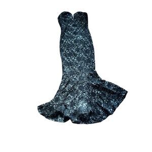 Venus black floral lace sequin strapless mermaid dress sz S